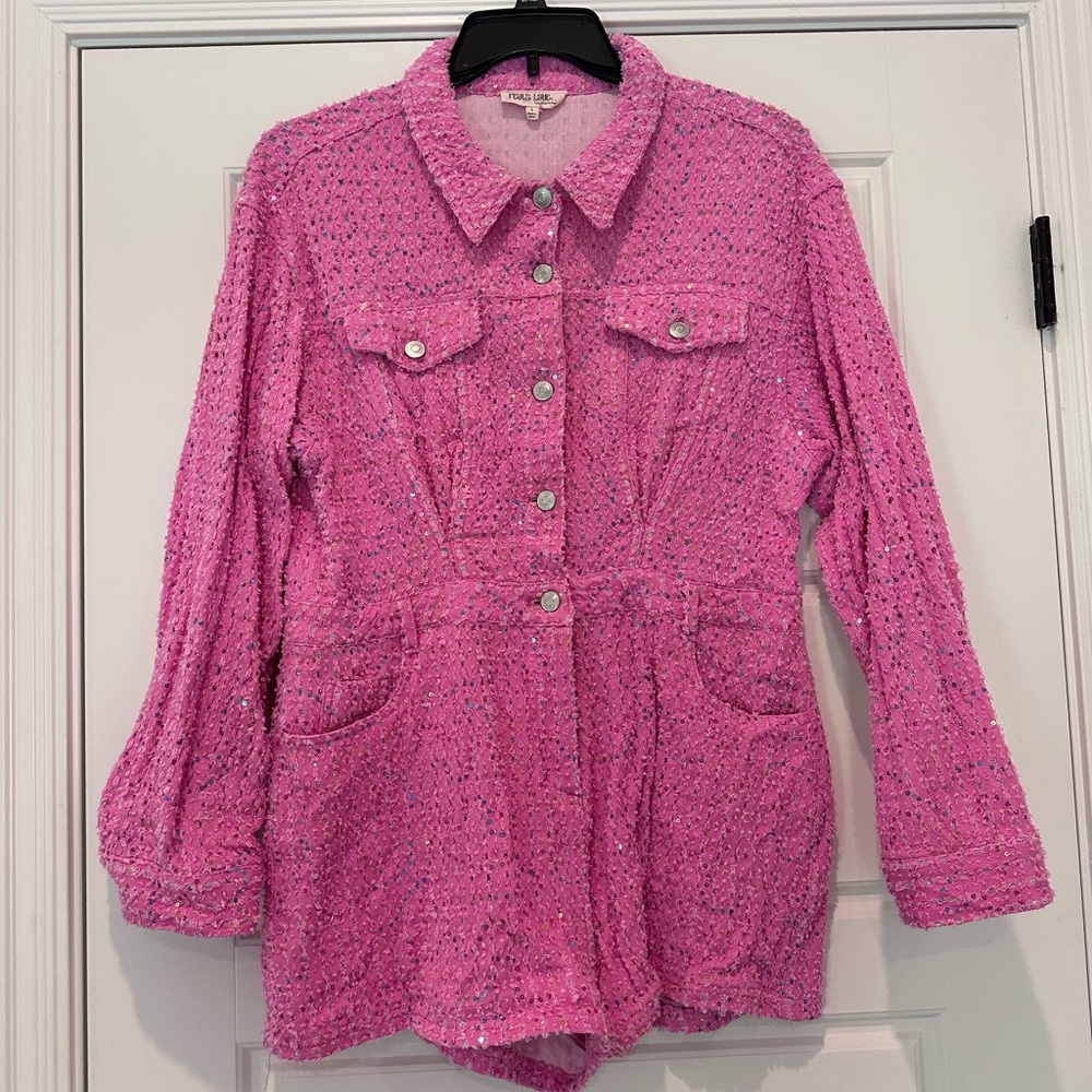 Peach Love California Pink and Confettu Textured Romper